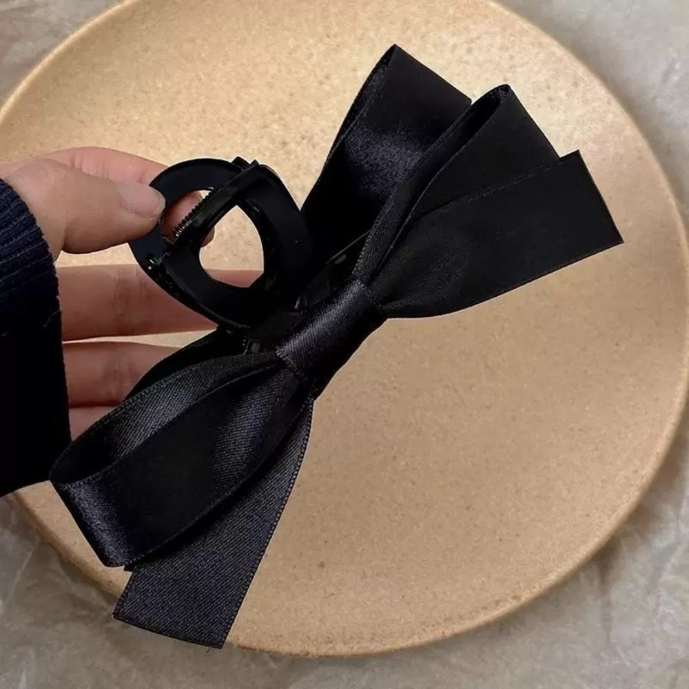 Black Satin Bow Claw Clip - Picture 2 of 3